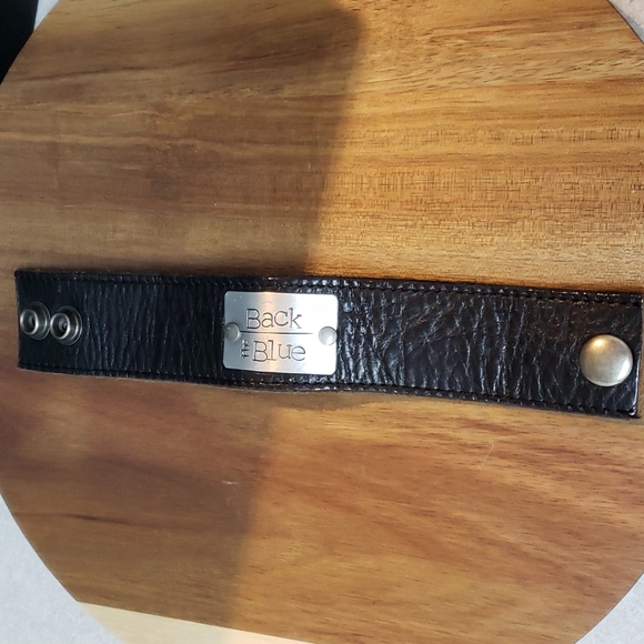 Back the Blue Leather Bracelet made by Mother Cuffers. - Picture 5 of 5